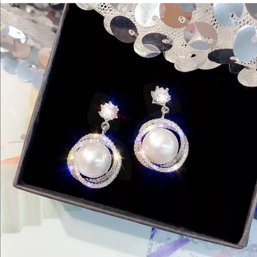 New Gorgeous 925 Silver Earrings White pearl - Picture 2 of 7